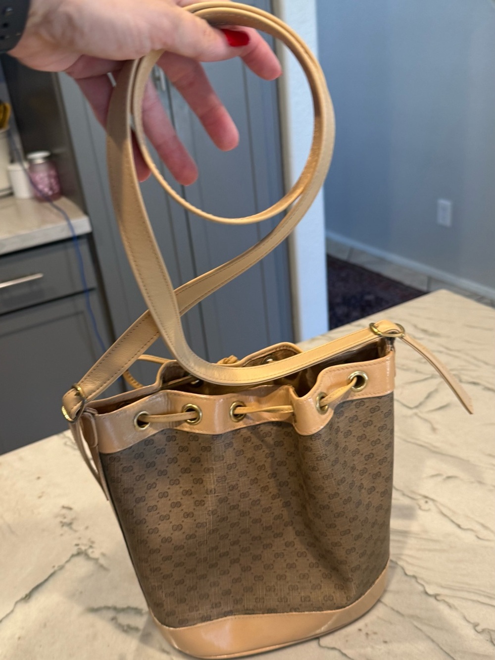 Vintage Gucci Micro GG Monogram Bucket Bag Repainted + New Strap & Drawstring - Picture 10 of 16